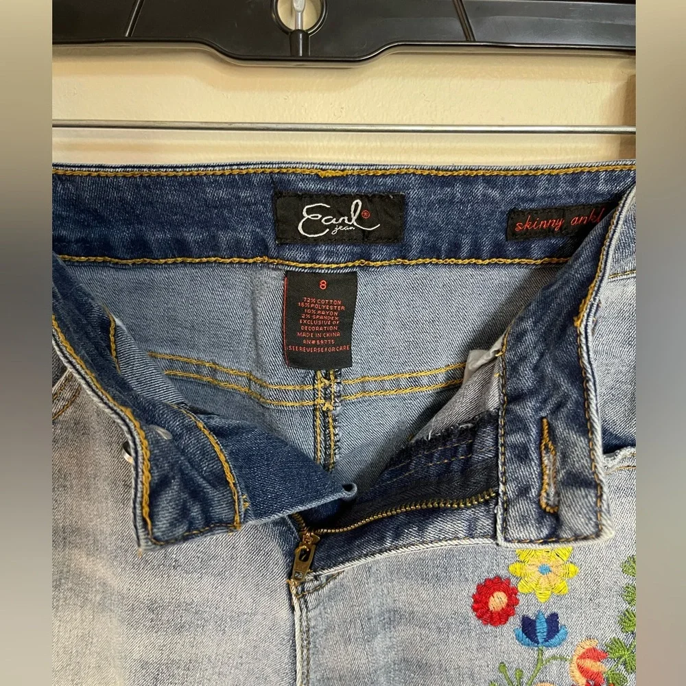 Earl Jeans Embroidered Ankle Skinny Denim Jeans Pant Sz 8 - Picture 10 of 17